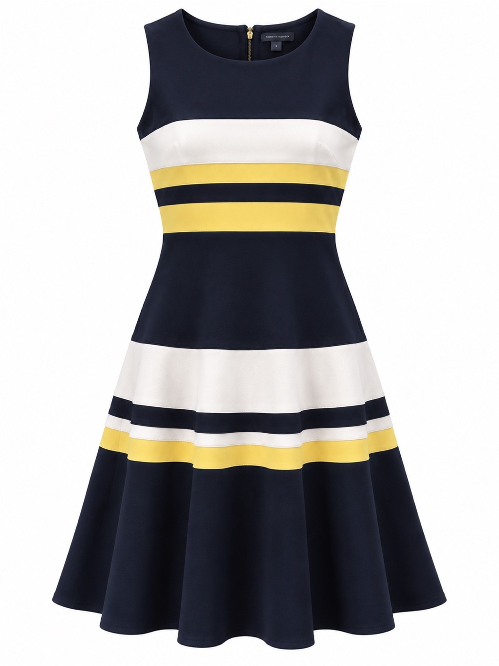 Tommy Hilfiger Navy, White & Yellow Striped Fit-and-Flare Dress